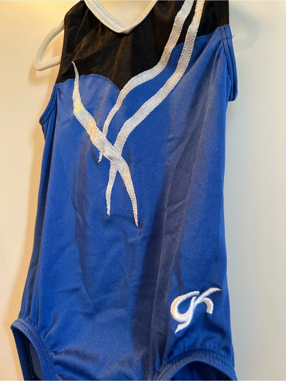 GK Girls Blue & Black Metallic Stripe Gymnastics Leotard - Child’s Small
